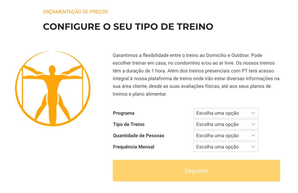Fiquemforma - captura de ecrã da página de orçamentação